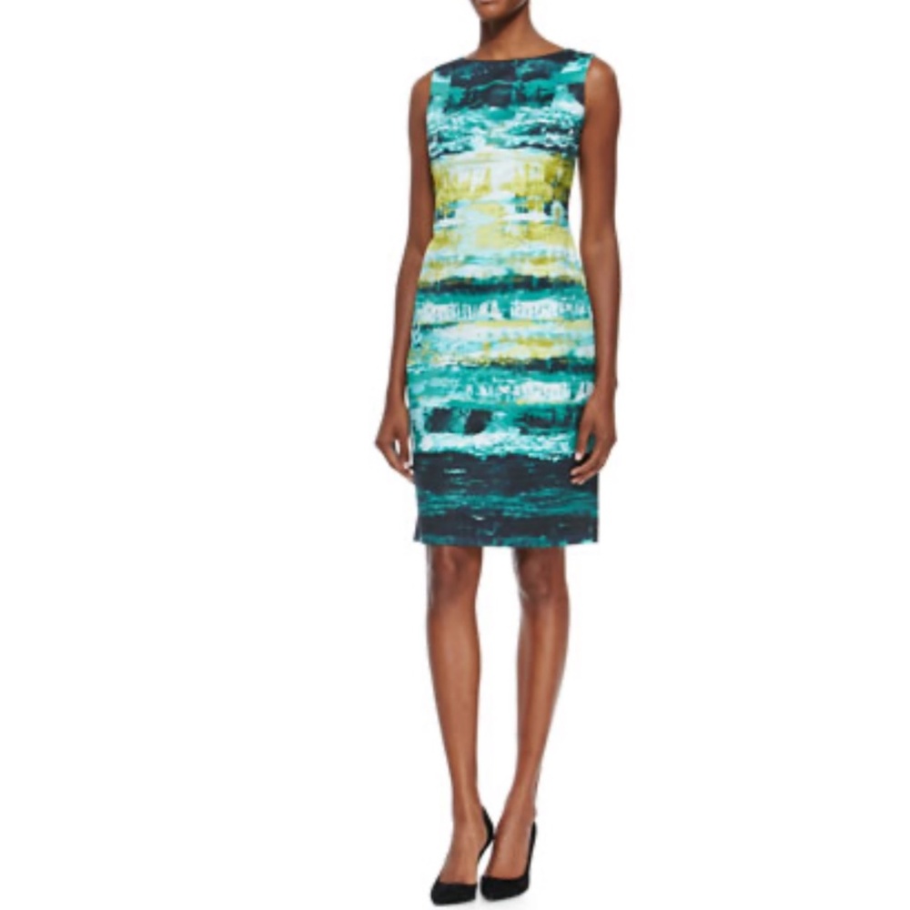 Lafayette 148 New York Size 16 Faith Sleeveless Abstract-Print Sheath Dress
